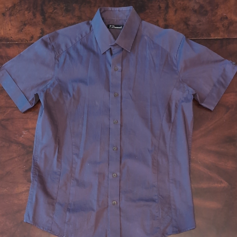 7 Diamond Men's Blue Short Sleeve Shirt, Small
